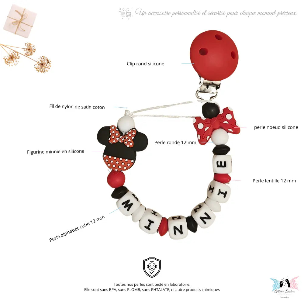 Attache tétine Disney personnalisée – Modèle Mickey & Minnie Féerie Sisters