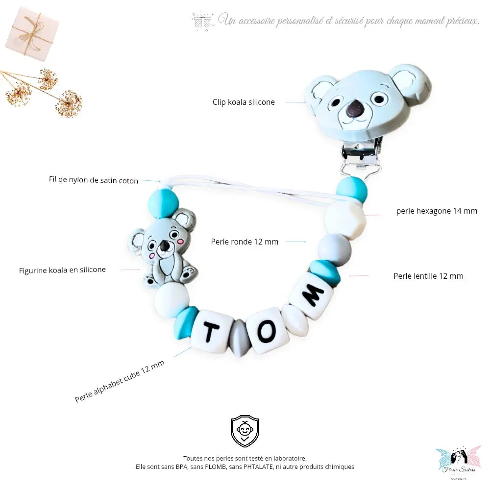 Attache tétine personnalisée koala - Féerie Sisters