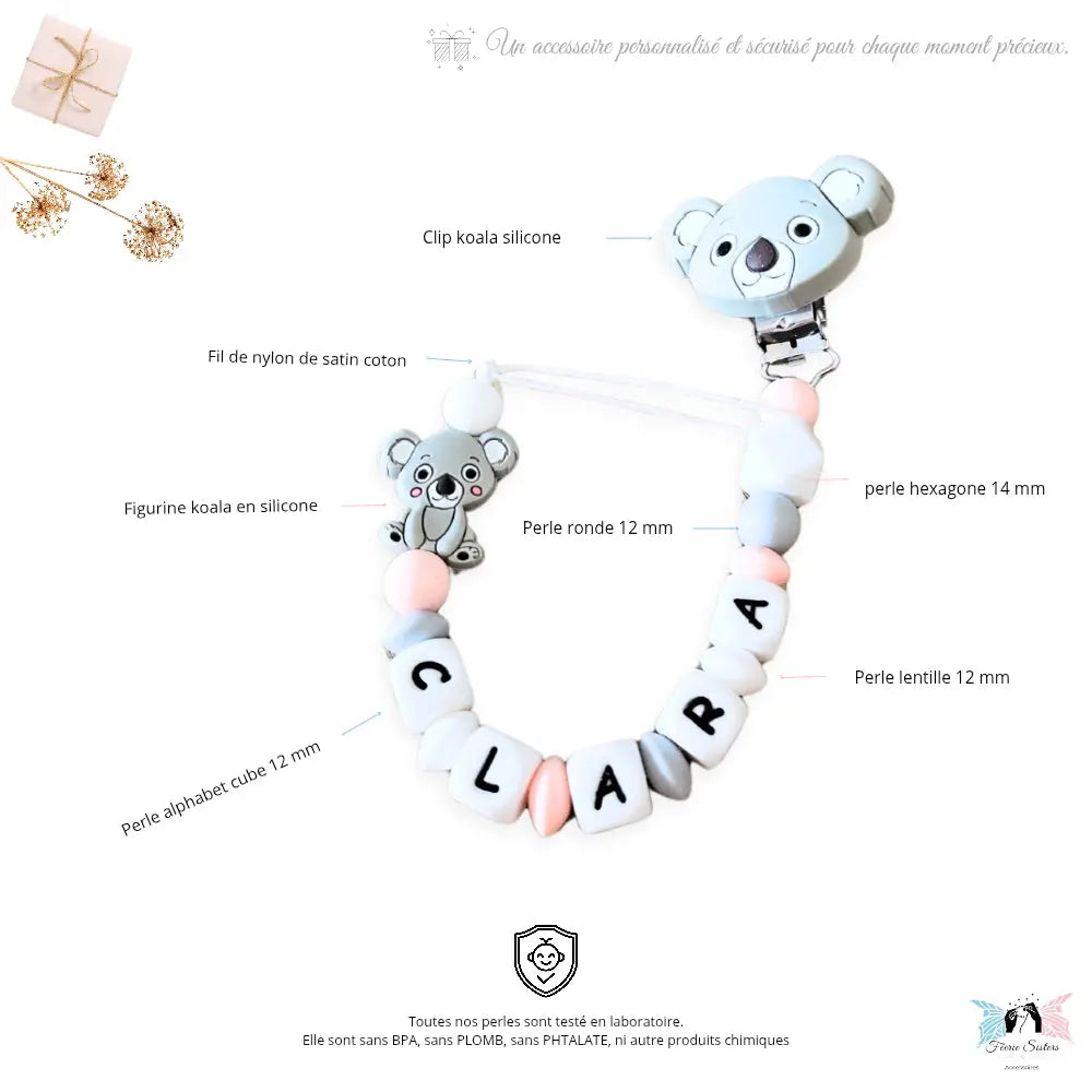 Attache tétine personnalisée koala - Féerie Sisters