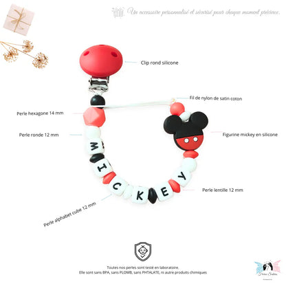 Attache tétine Disney personnalisée – Modèle Mickey & Minnie Féerie Sisters